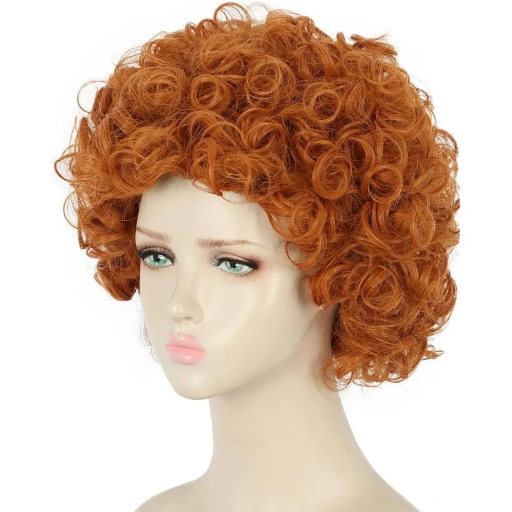 NWT Adult Orange Red Short Curly Wig Anime Cosplay Clown Halloween Costume